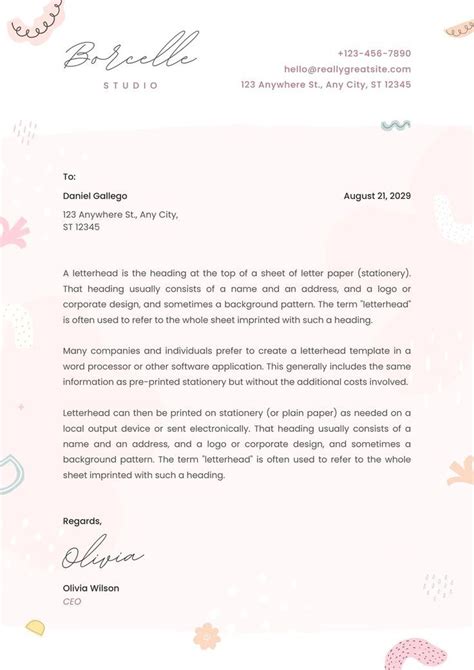 Pink Pastel Modern Cute Abstract Business Letterhead Template On