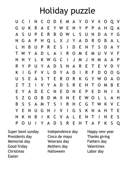 Holiday Puzzle Word Search Wordmint