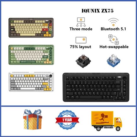 IQUNIX ZX75 Wireless Mechanical Keyboard Multi Function Knob Three Mode Hot Plug Game Keyboard