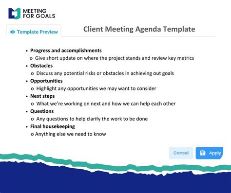 Client Meeting Agenda Template Meeting For Goals