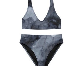 High Waisted Bikini Swimsuit Bottom In Brushstroke Print In Etsy