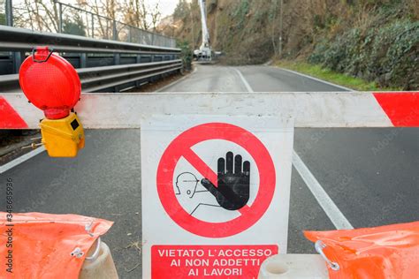 road sign with drawing, black hand indicating closed road Stock Photo ...