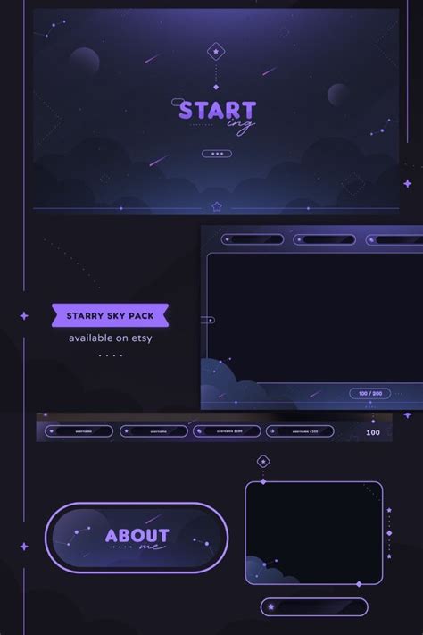 Starry Sky Animated Twitch Pack Dreamy Midnight Stars Streamer Package