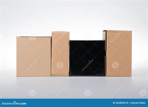 Stack of Cardboard Boxes Black Brown Box of Different Sizes on White Background Stock Photo ...