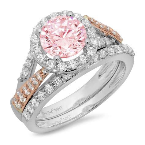 Clara Pucci K White Rose Gold Round Cut Ct Simulated Pink Diamond