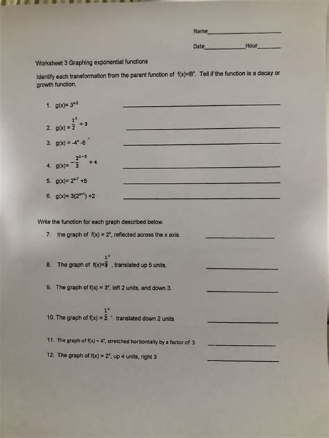 Solved Name Date Hour Worksheet 3 Graphing Exponential Chegg