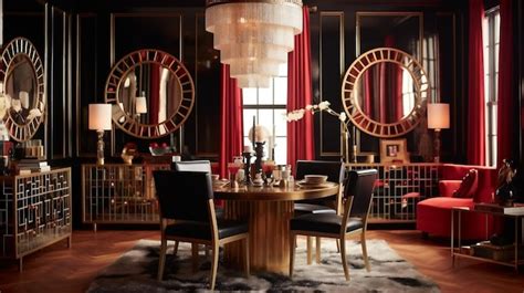 Premium Ai Image Generative Ai Glamorous Art Deco Dining Room