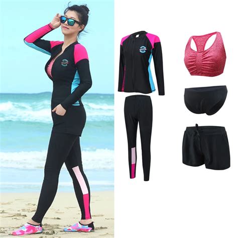 5pcsset Womens Plus Size Long Sleeve Rash Guards Swim Tee And Leggings Bikini Set Rashguard Sun