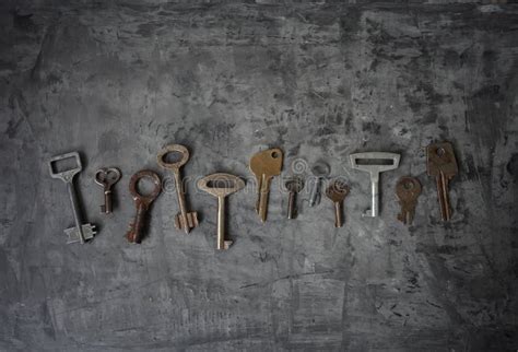 Row Of Different Old And Rusty Keys Stock Image Image Of Antique