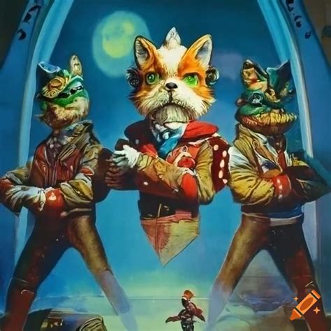 Intricate Details In A Vintage Star Fox Poster Inspired By James Gurney