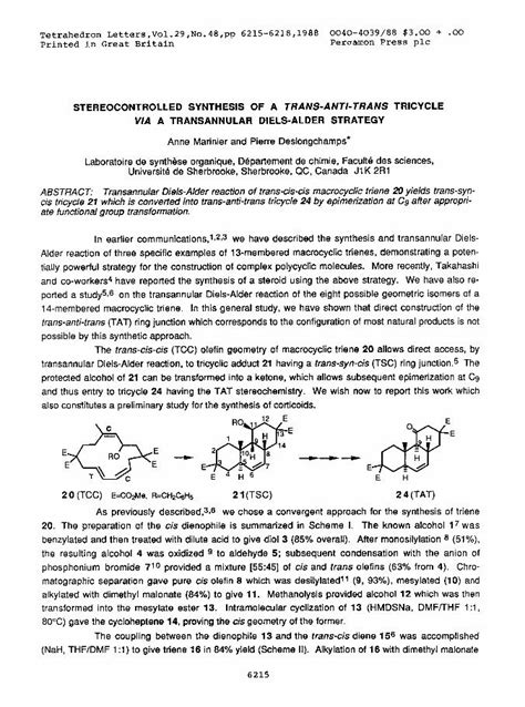 Pdf Stereocontrolled Synthesis Of A Trans Anti Trans Tricycle Via A