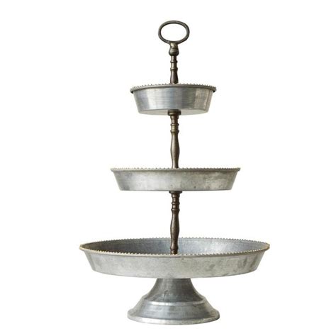 3r Studios Metal 3 Tier Silver Galvanized Tray With Handle Da7386hd