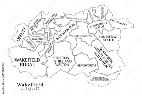 Modern City Map Wakefield City Of England With Wards And Titles Uk