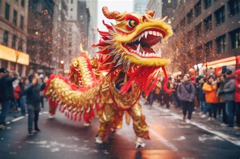 Premium Ai Image A Lively Chinese New Year Parade In A Bustling City