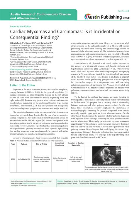 Pdf Cardiac Myxomas And Carcinomas Is It Incidental Or Consequential