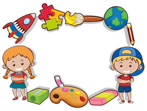 Border design with happy kids and toys 432193 Vector Art at Vecteezy