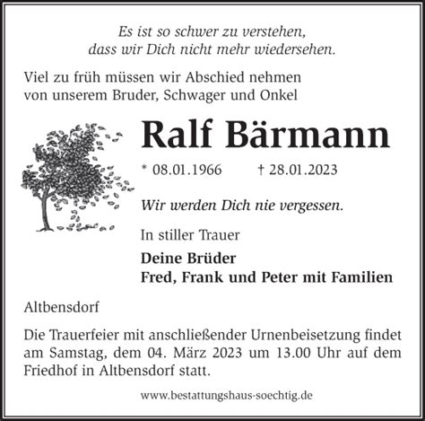 Traueranzeigen Von Ralf B Rmann M Rkische Onlinezeitung Trauerportal