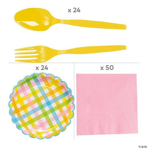 Pc Pastel Gingham Tableware Kit For Guests Oriental Trading