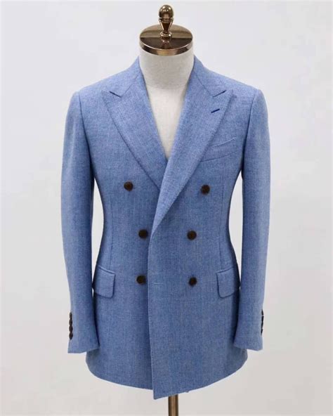 Men Double Breasted Coat Premium Slim Fit Sky Blue Formal Etsy