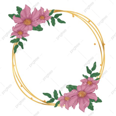 Floral Rose Avec Bordure De Cadre Cercle Doré PNG Mariage Floral