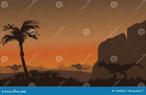 Silhouette Of Allosaurus And Eoraptor Cartoon Vector Cartoondealer