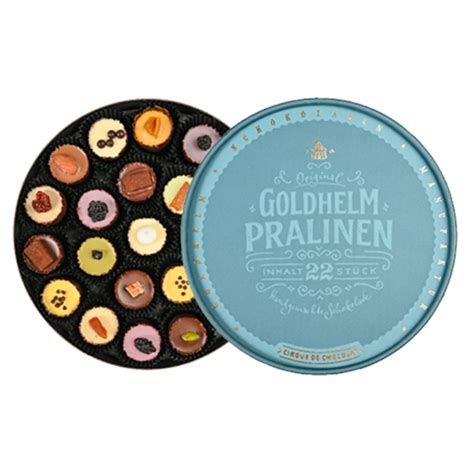 Pralinen Dose Türkis 22 Stück Pralinen Schokolade Goldhelm