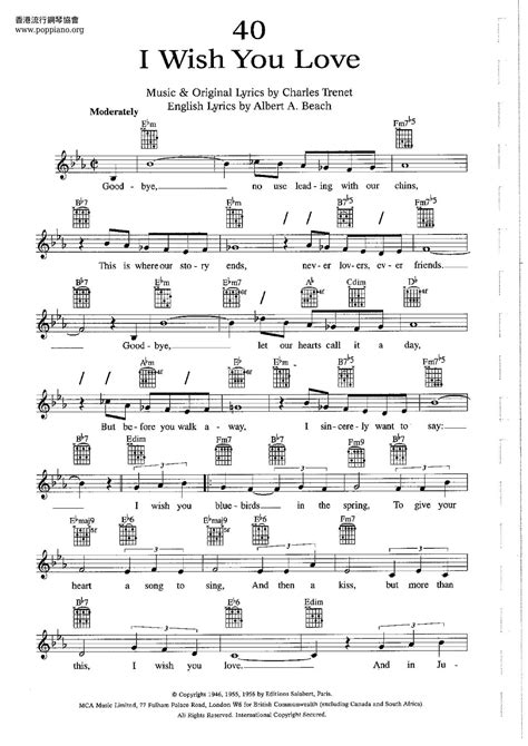 Frank Sinatra I Wish You Love Sheet Music Pdf Free Score Download ★