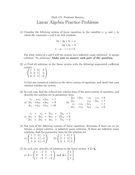 Linear Algebra Practice Problems Lecture Notes Linear Algebra Docsity