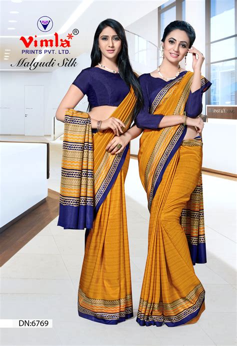 Online Shopping Of Malgudi Silk Fabric Yellow Colour Uniform Wear