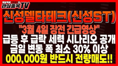 신성델타테크 3월 4일 장전 긴급영상 급등 후 급락 세력 시나리오 공개 변동 폭 최소 30이상 000000원