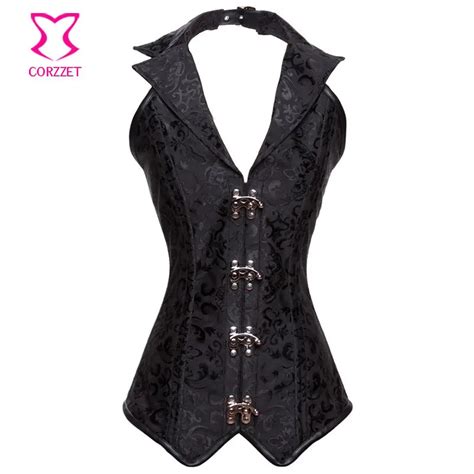 Punk Halter Collar Bustier Tops Gothic Long Corsets And Bustiers Sexy