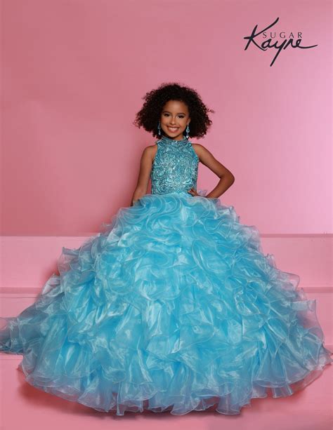 Sugar Kayne C328 Girls Preteens Pageant Dress Halter Neckline Full Ruf