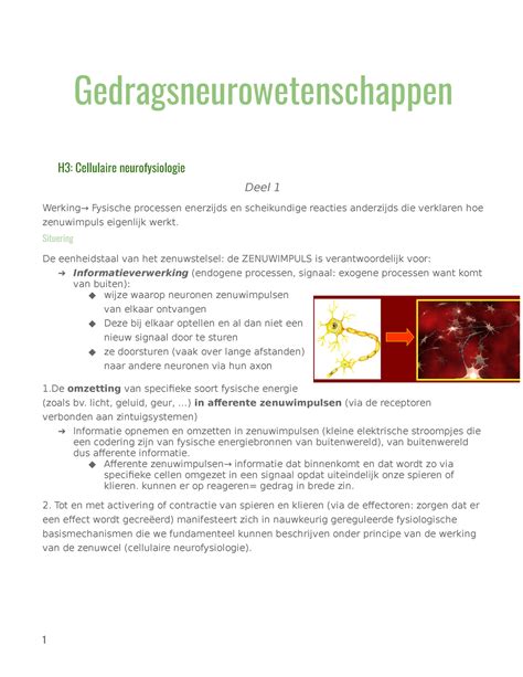 H Cellulaire Neurofysiologie Gedragsneurowetenschappen H