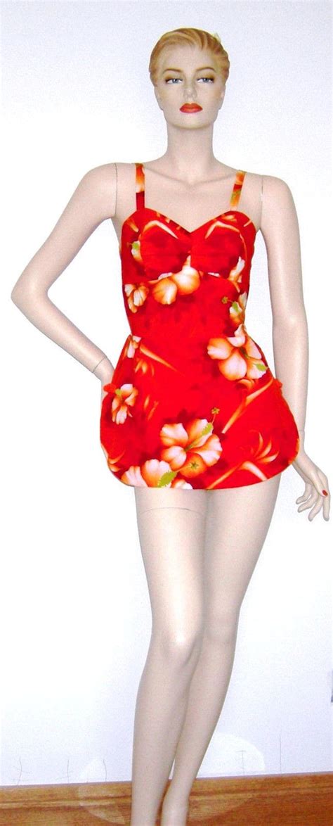 Vintage 1950s Swimsuit 1960s Hawaiian Bathingsuit T… Gem