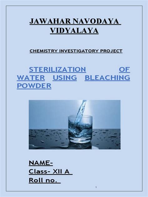 Sterilization Of Water Using Bleaching Powder Chemistry Project Pdf Water Purification Water