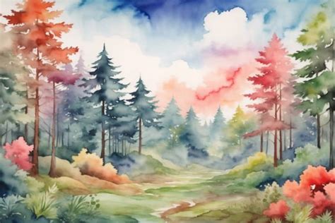 Forest Watercolor Landscape Background Graphic by Forhadx5 · Creative ...