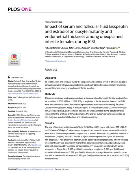 PDF Impact Of Serum And Follicular Fluid Kisspeptin And Estradiol On