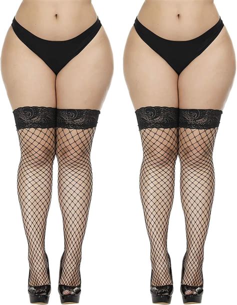 Currmiego Women S Fishnet Thigh Highs Plus Size Stay Up Stocking With