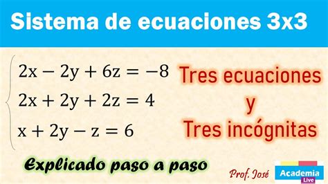 Sistema De Ecuaciones Lineales De Tres Incógnitas 3x3 Youtube