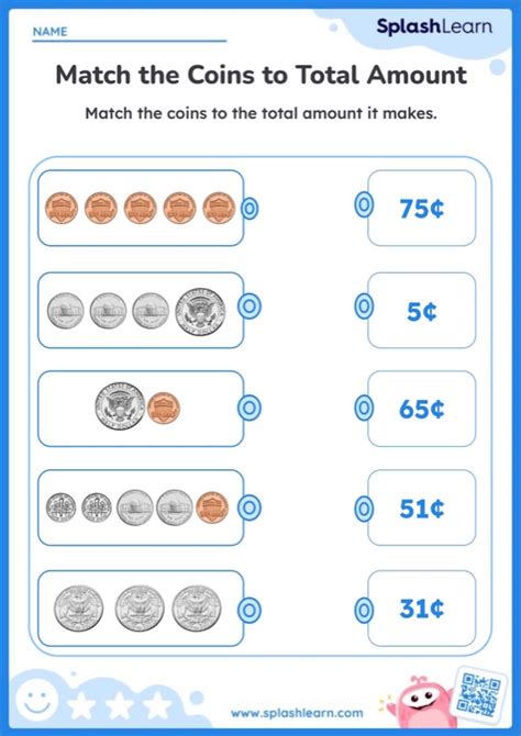 Match The Coins To Total Amount Worksheet