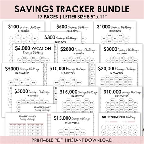 Money Saving Challenge Savings Tracker Printables Savings Tracker