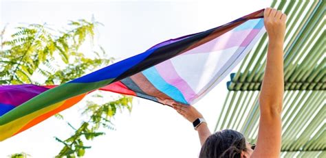 Bandera De Orgullo De Progreso Mujer Lesbiana Con Bandera De Orgullo