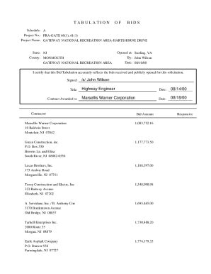 Fillable Online Flh Fhwa Dot This Is A Tabulation Of Bids Results And