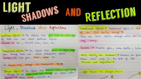 Light Shadows And Reflection Chapter 11 Class 6 Light Shadows And