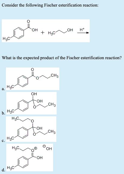 Solved Consider The Following Fischer Esterification Chegg