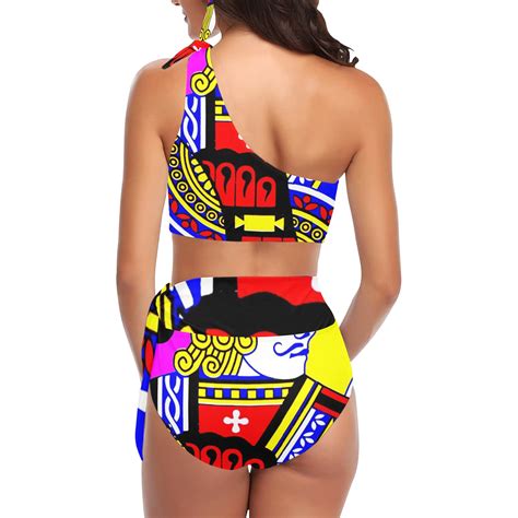 Jack Of Spades Popart Colours High Waisted One Shoulder Bikini Set