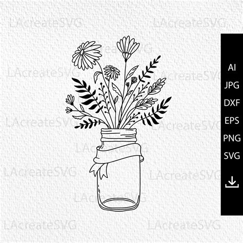 Floral Mason Jar Svg Mason Jar Monogram Frame Mason Jar Clipart