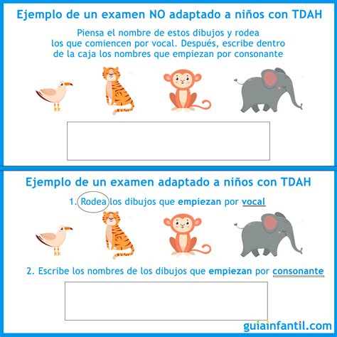 Ejemplos de ejercicios y exámenes adaptados a los niños con TDAH