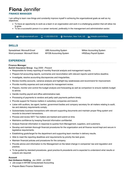 Financial Resume Template