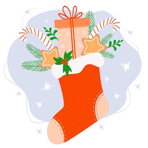 Premium Vector Christmas Stocking With Gifts Gingerbread Caramel